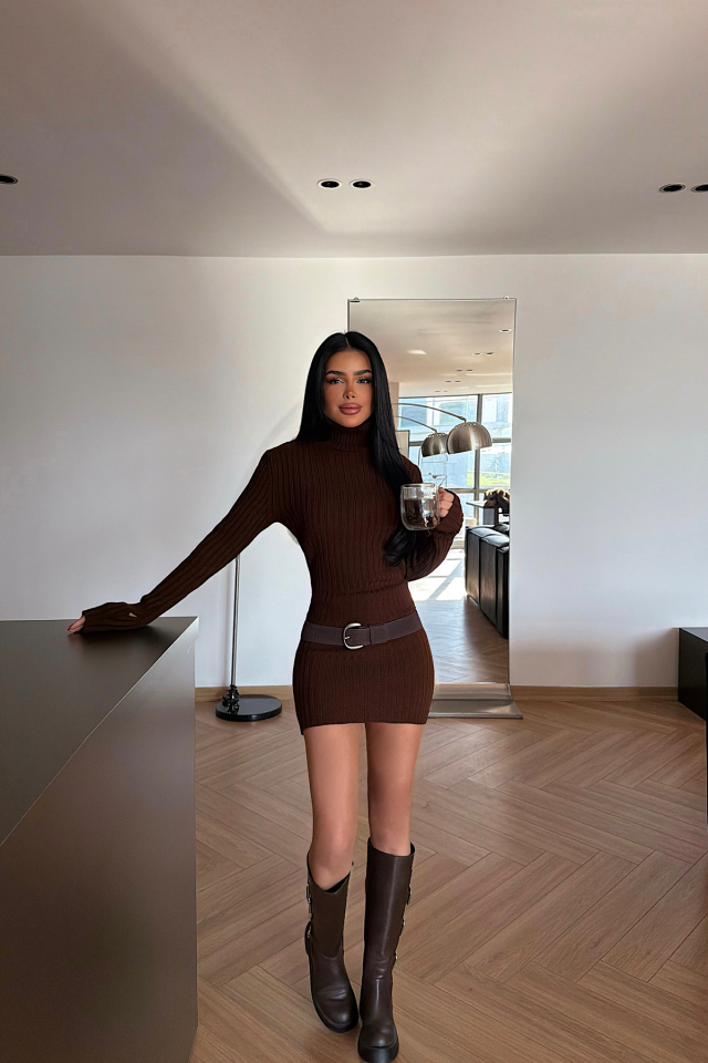 Acı Kahve Zurih Triko Elbise ATE-4427 - EYYO