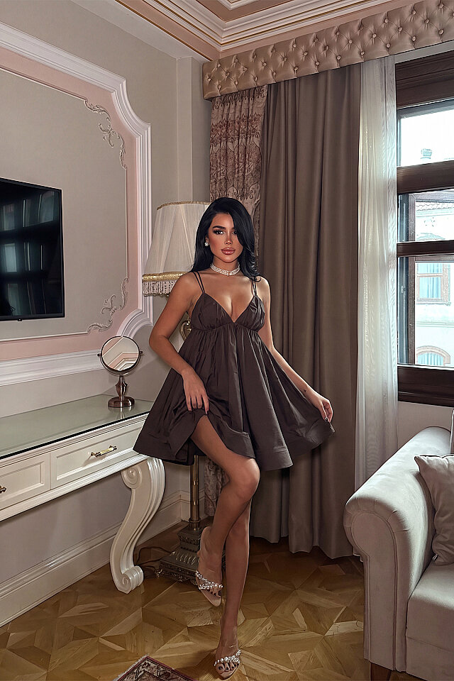 Acı Kahve Straplez Mini Elbise