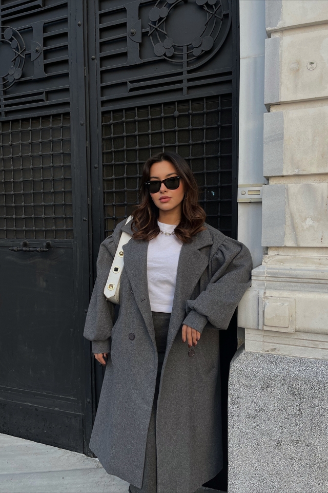 Anthracite Oversize Double Breasted Collar Coat ATE2369