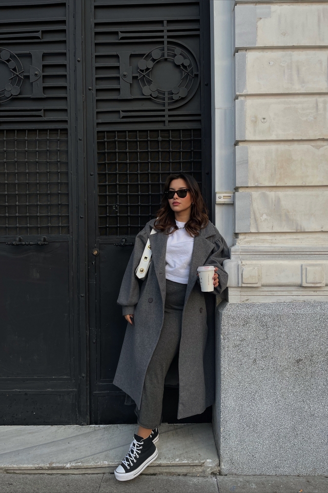 Anthracite Oversize Double Breasted Collar Coat ATE2369