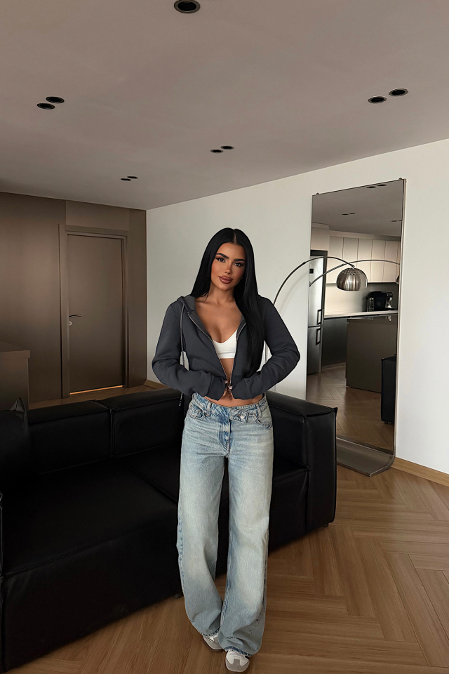 Antrasit Caiden Crop Hırka