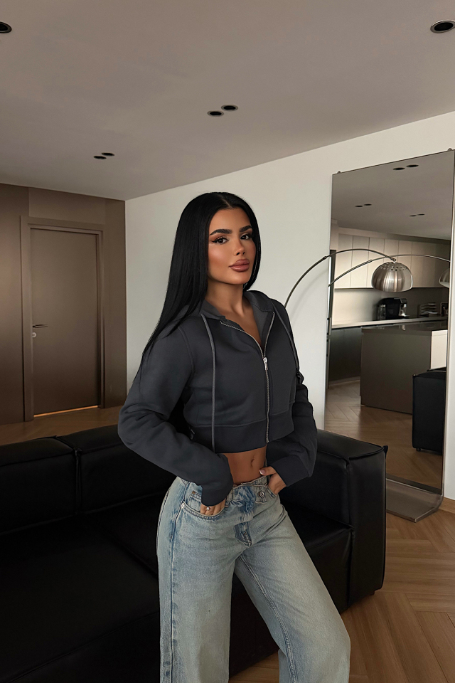 Antrasit Caiden Crop Hırka