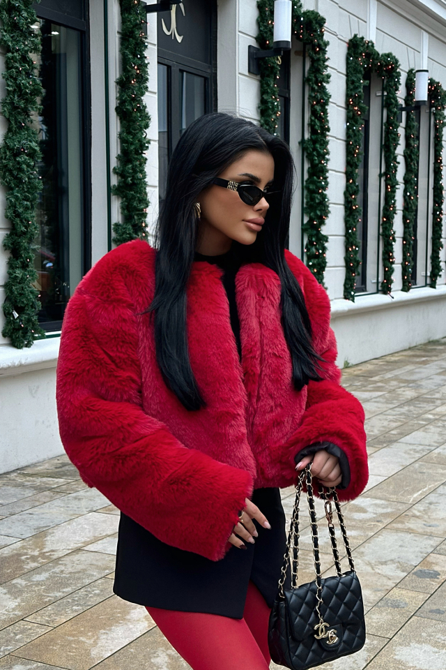 Aria Kırmızı Peluş Kısa Kürk ATE-0649