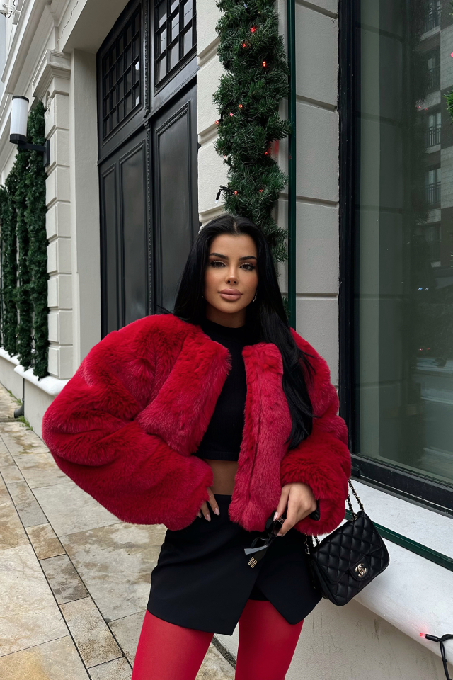 Aria Kırmızı Peluş Kısa Kürk ATE-0649