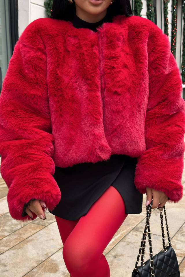 Aria Kırmızı Peluş Kısa Kürk ATE-0649