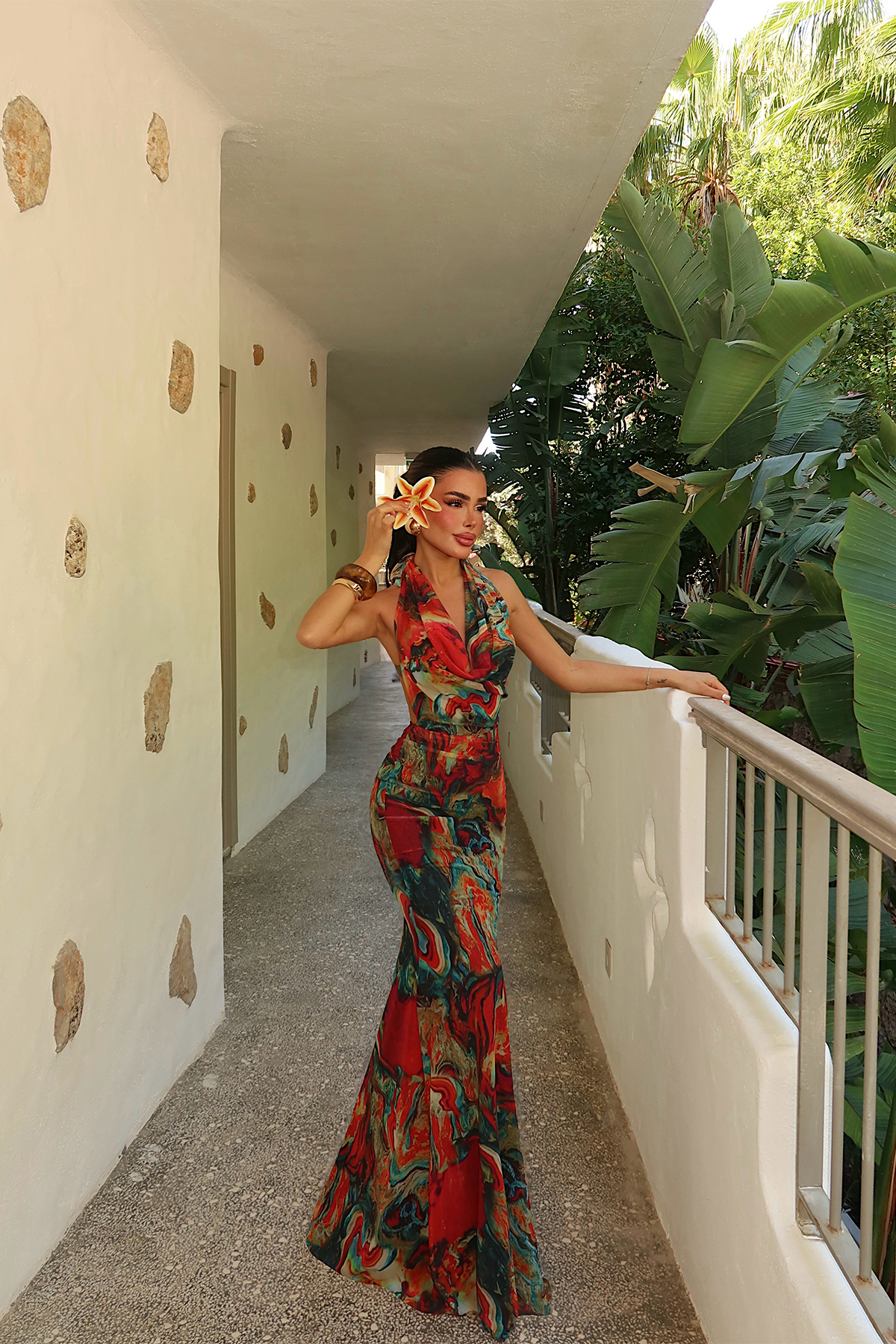 Batik Desen Askılı Uzun Elbise ATE-4958