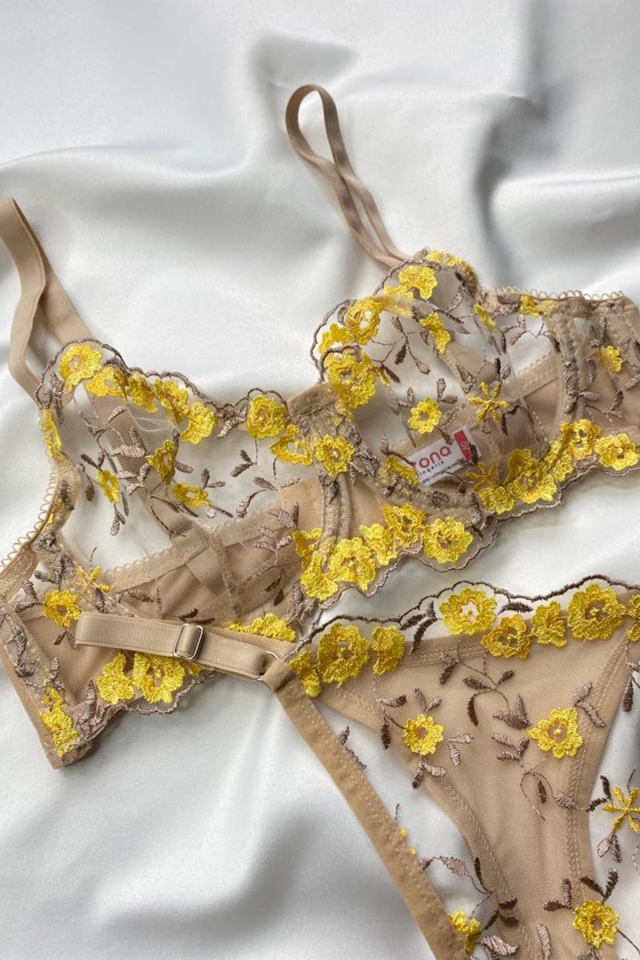 Beige Floral Pattern Underwear ATE6876 - EYYO