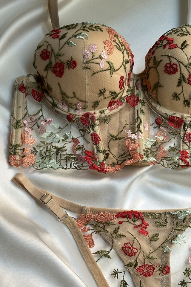 Beige Flower Detail Underwear ATE-1668