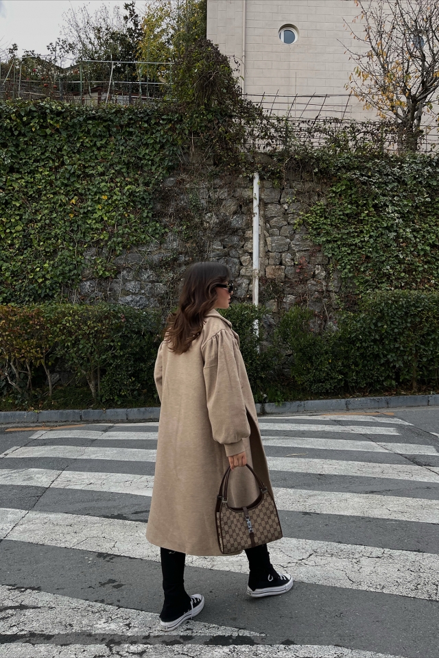 Beige Oversize Double Breasted Collar Coat ATE2643