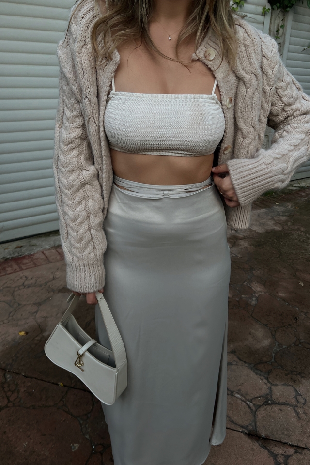 Beige Sateen Maxi Skirt ATE2008