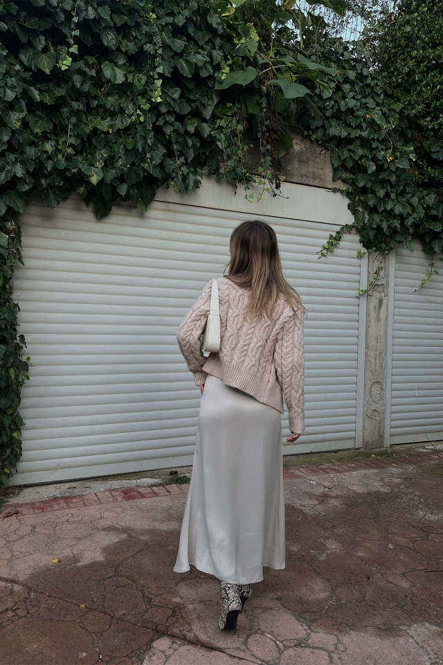 Beige Sateen Maxi Skirt ATE2008