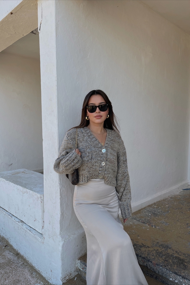 Beige Sateen Maxi Skirt ATE2008