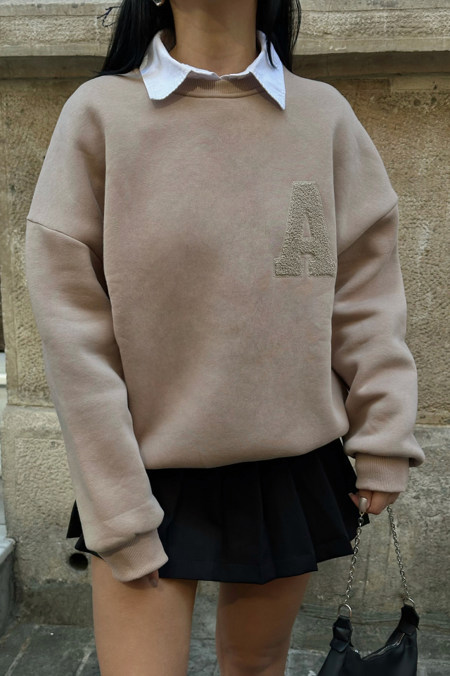 Bej A Nakışlı Sweat ATE-0701