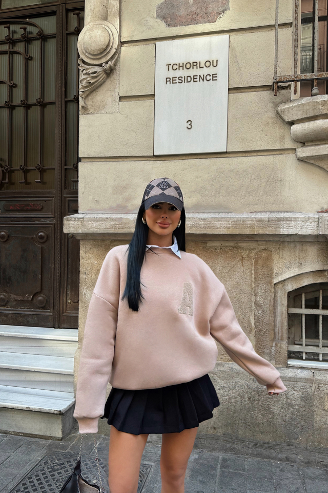 Bej A Nakışlı Sweat ATE-0701