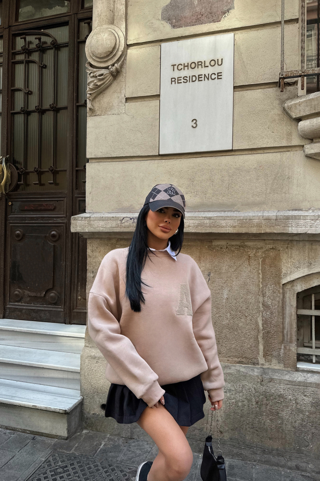 Bej A Nakışlı Sweat ATE-0701