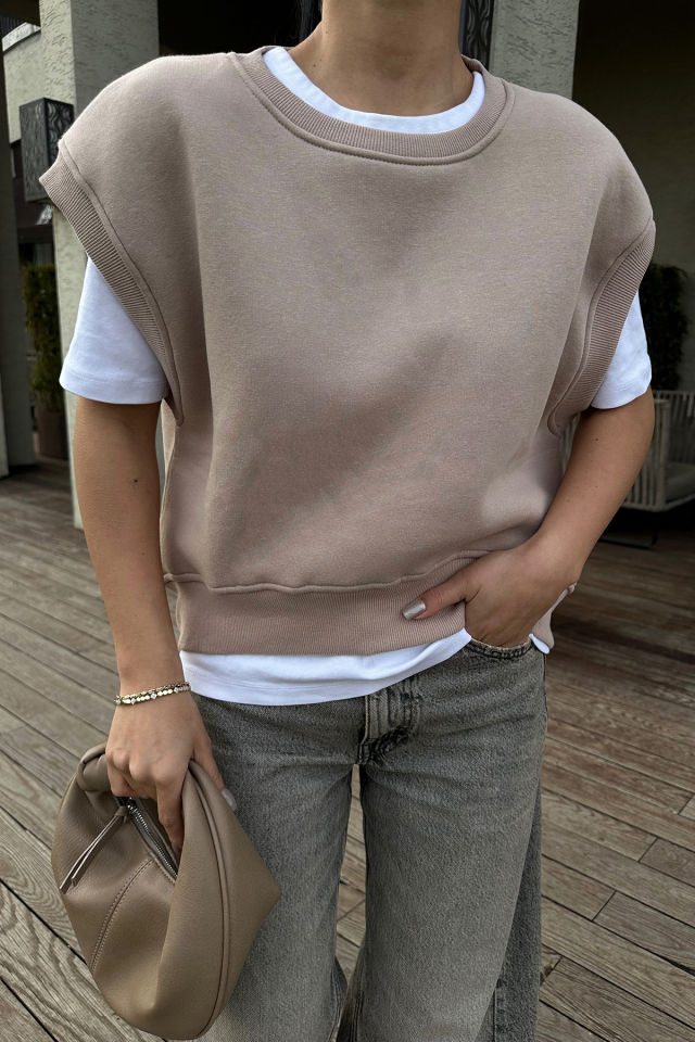 Bej Alıce Sıfır Kol Sweat ATE-0697