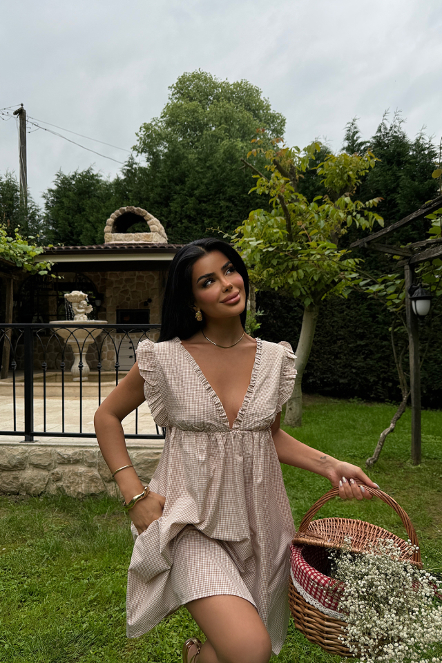 Bej Nadia Fırfırlı Mini Elbise ATE-1069