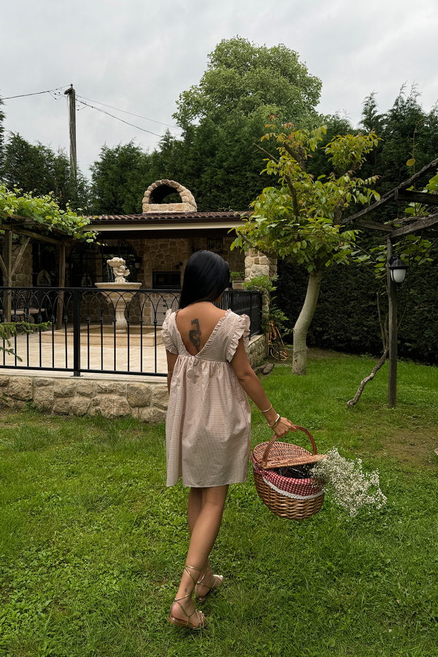 Bej Nadia Fırfırlı Mini Elbise ATE-1069