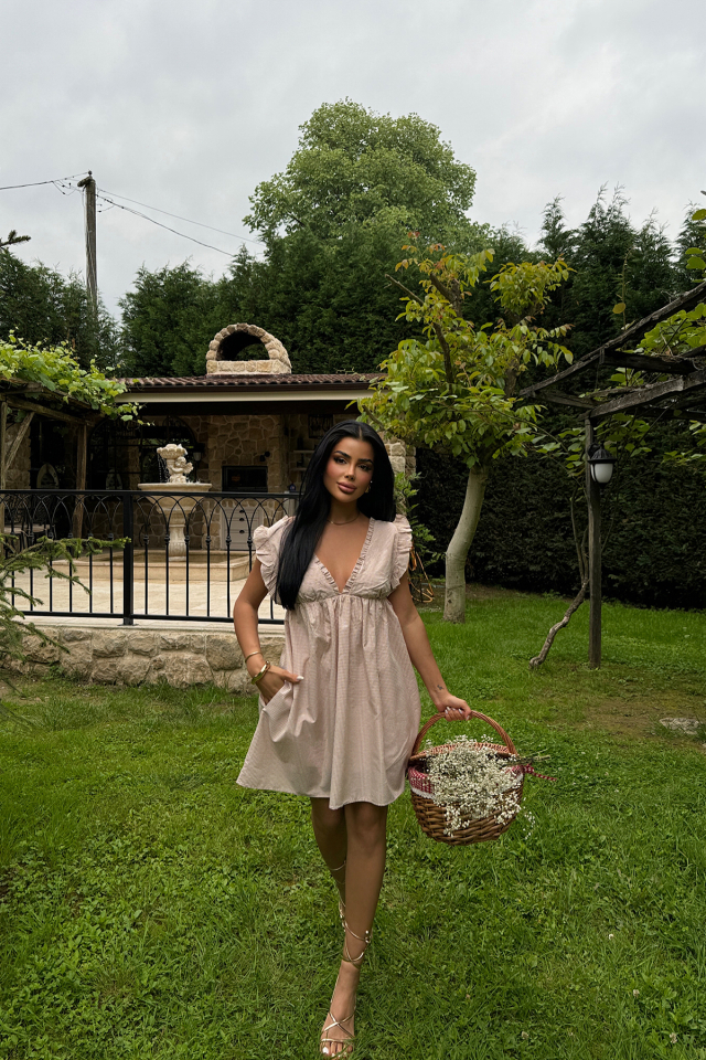 Bej Nadia Fırfırlı Mini Elbise ATE-1069