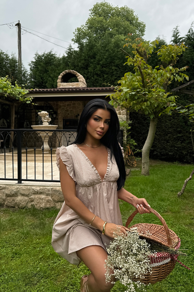 Bej Nadia Fırfırlı Mini Elbise ATE-1069