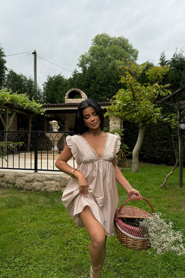 Bej Nadia Fırfırlı Mini Elbise ATE-1069