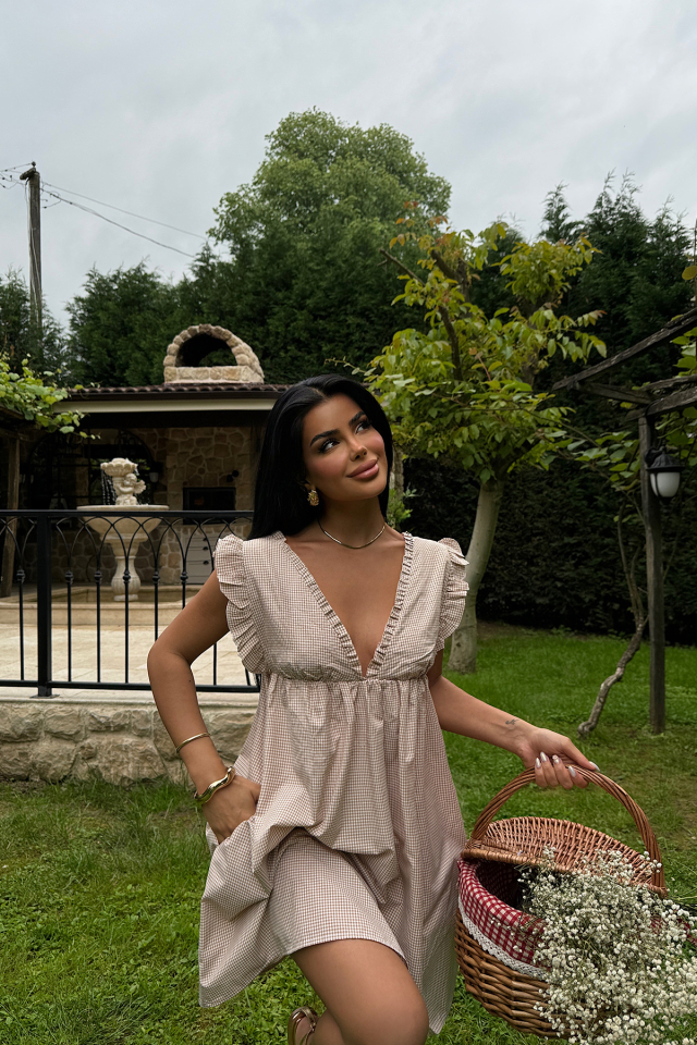 Bej Nadia Fırfırlı Mini Elbise ATE-1069
