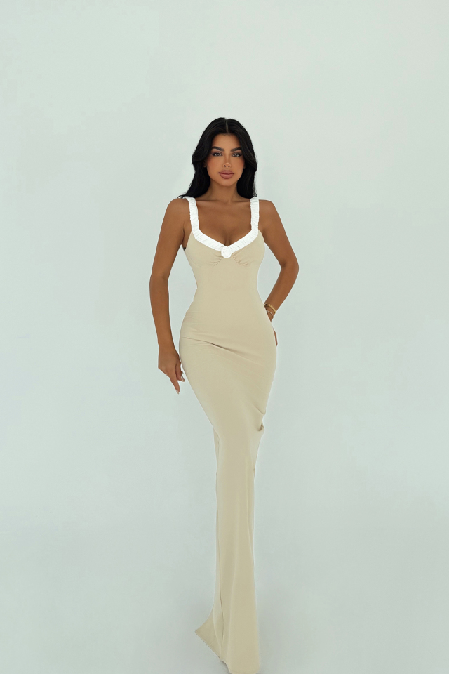 Bej Cordelia Uzun Elbise ATE-3024