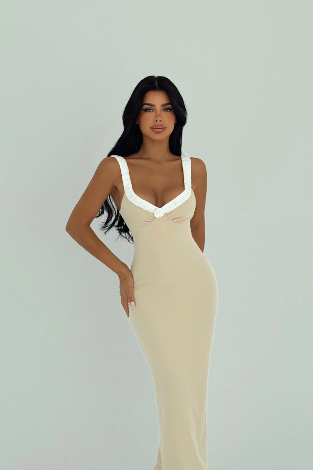 Bej Cordelia Uzun Elbise ATE-3024