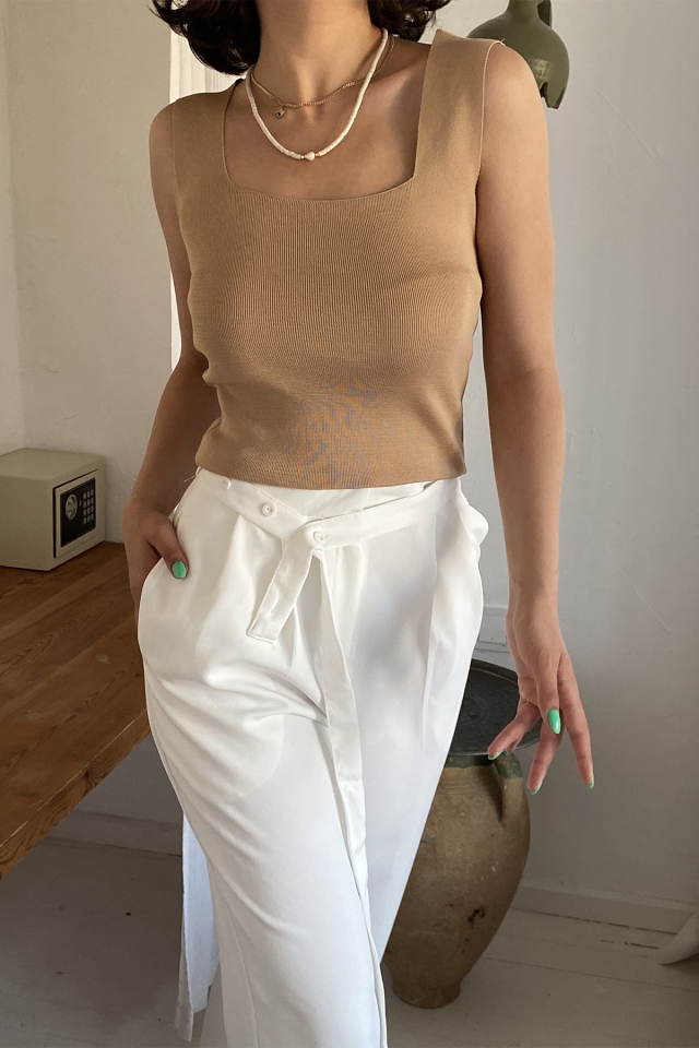 Bej Basic Askılı Crop Top ATE1413 - ESPERİ