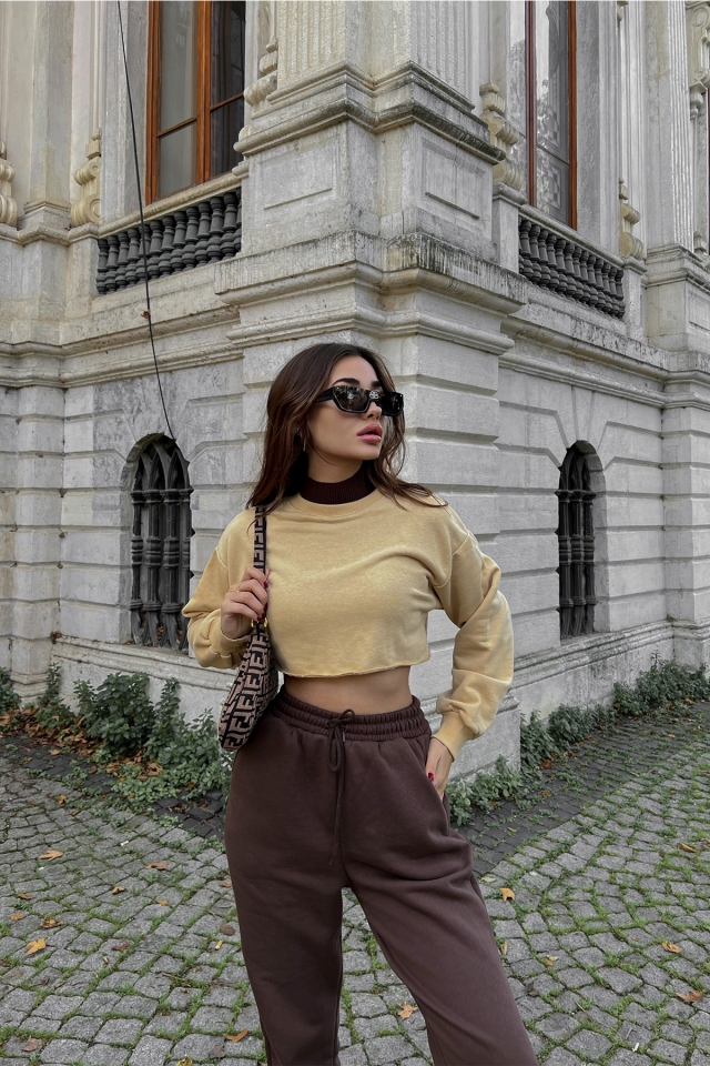 Bej Basic Crop Top ATE3235