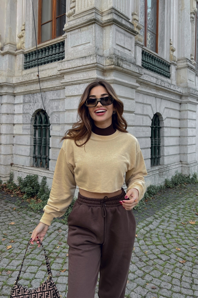 Bej Basic Crop Top ATE3235