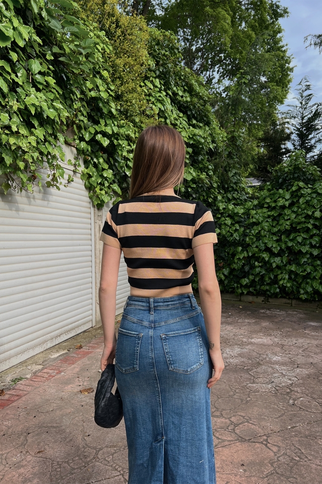 Bej Bisiklet Yaka Crop Top ATE6827