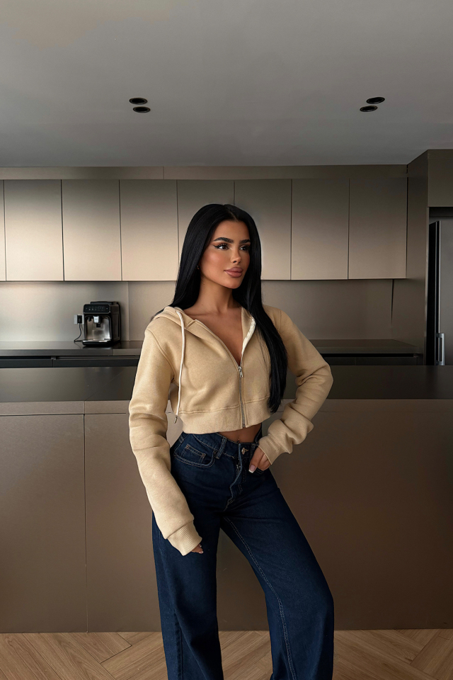 Bej Caiden Crop Hırka