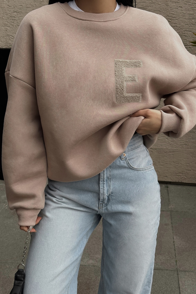 Bej E Nakışlı Sweat ATE-0710