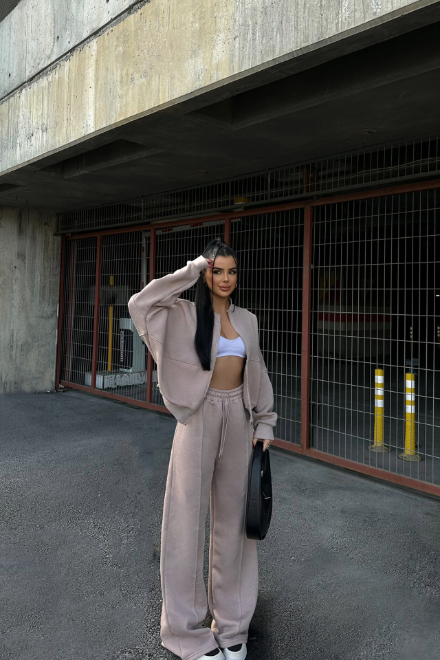 Bej Fermuarlı Pantolonlu Takım ATE-0734 - EYYO