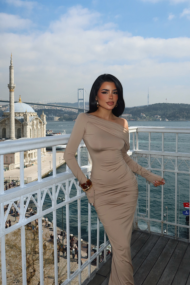 Bej Eywa Uzun Elbise