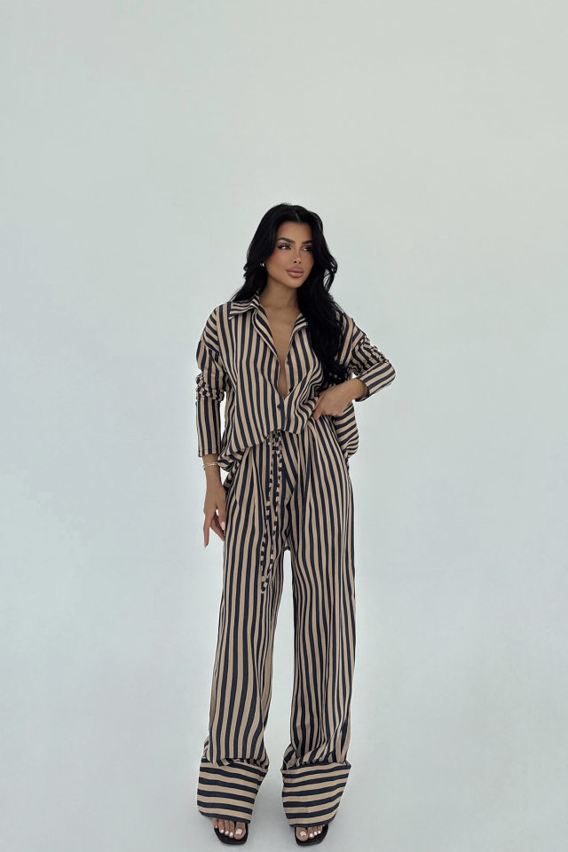 Bej Aleida Çizgili Takım ATE-2759