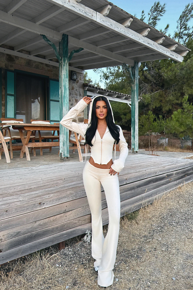 Bej Pointelle Tracksuit Takım