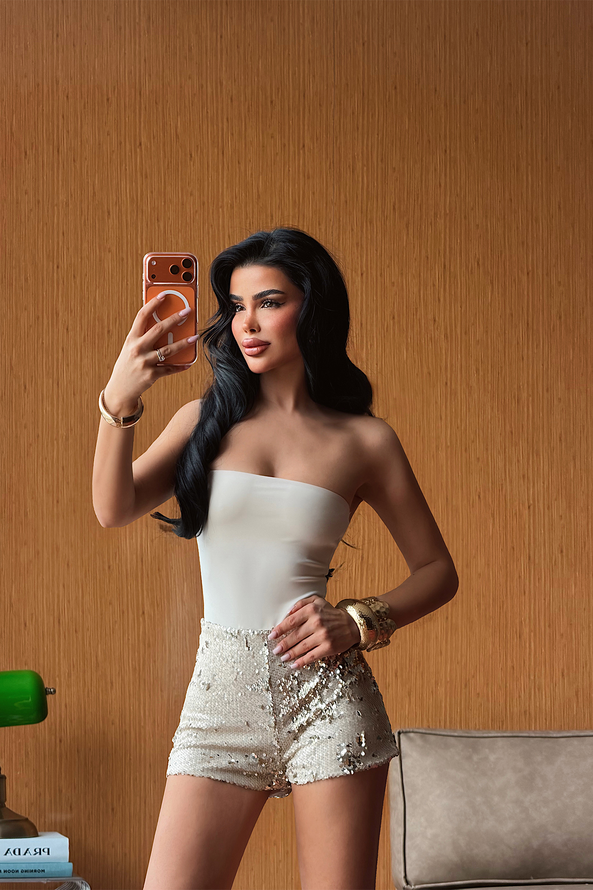 Bej Sequin Şort ATE-5505