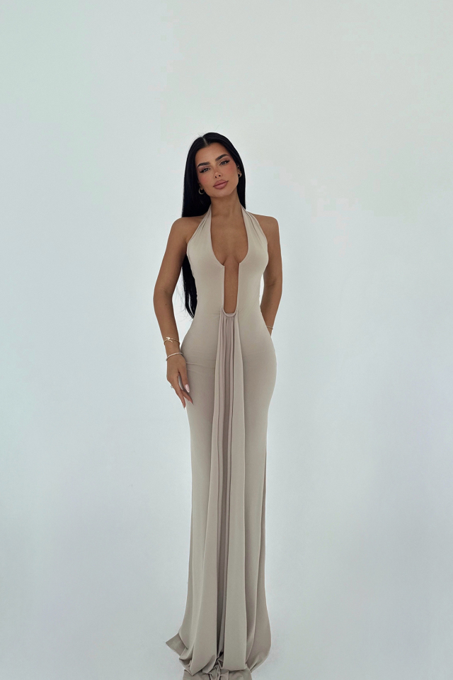 Bej Bellis Uzun Elbise ATE-2724