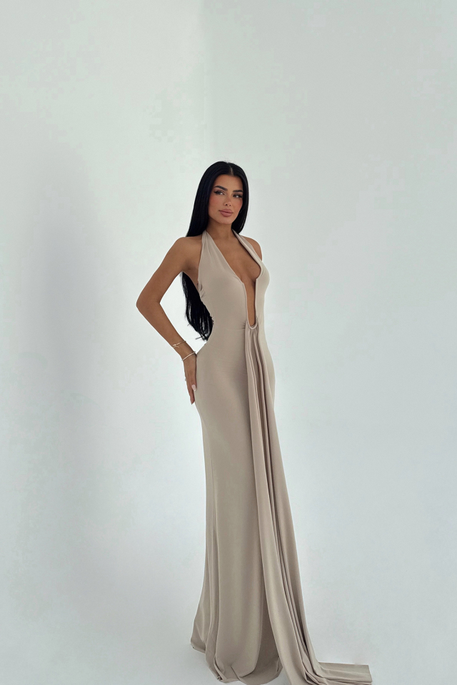Bej Bellis Uzun Elbise ATE-2724
