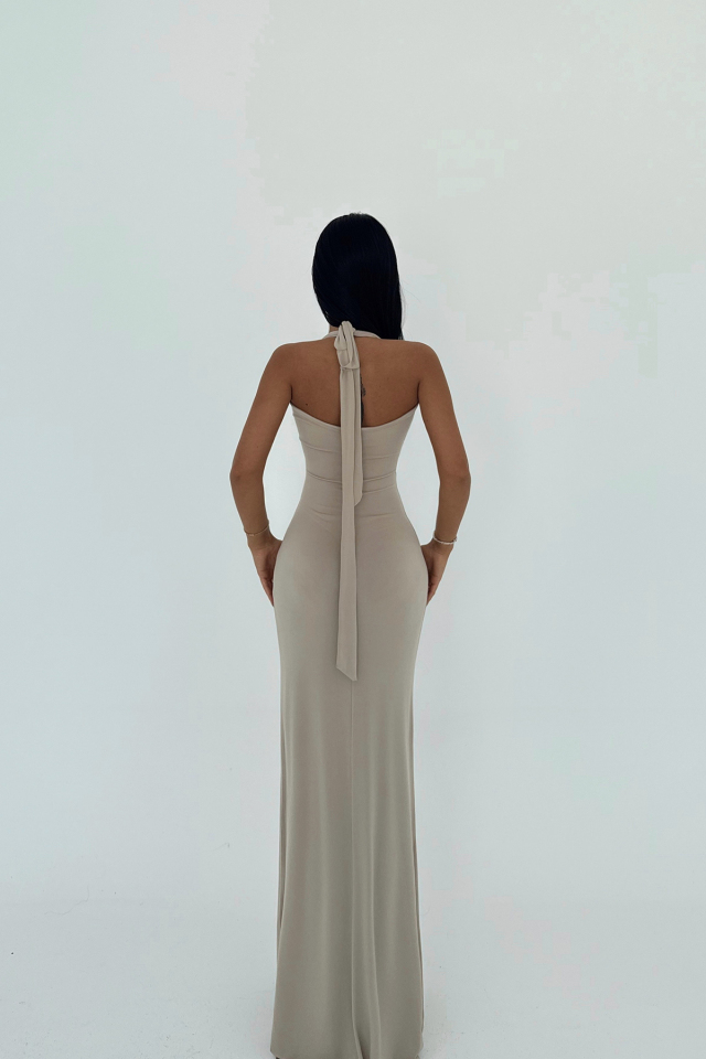 Bej Bellis Uzun Elbise ATE-2724