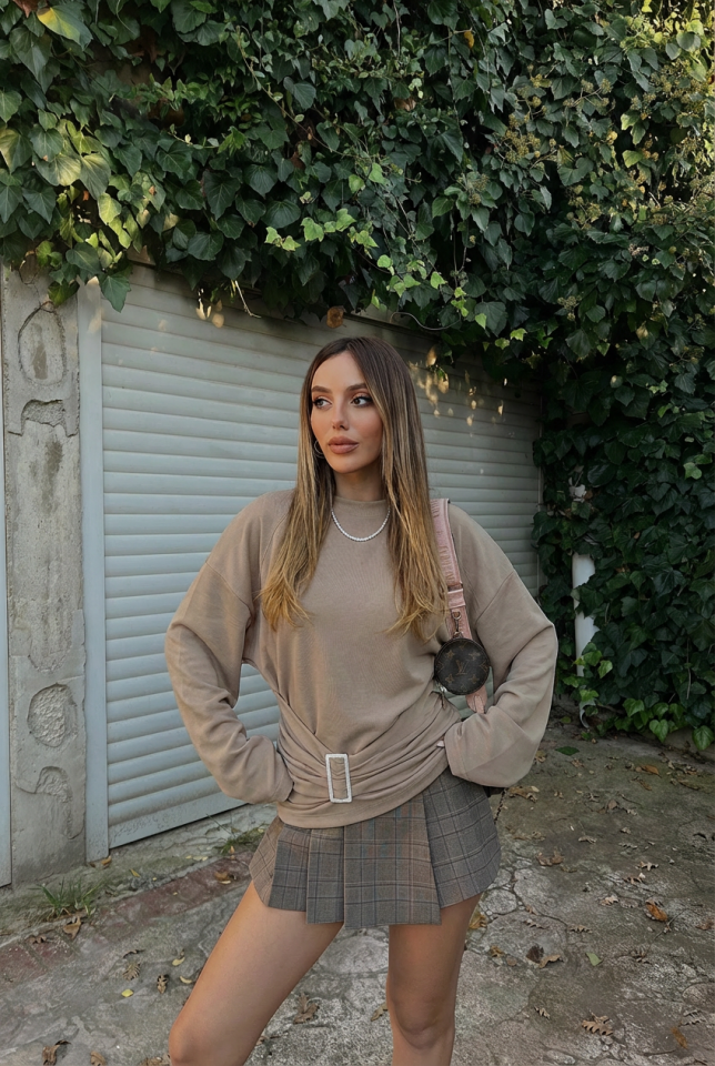 Bej Pia Uzun Kollu Bluz ATE-2284 - EYYO