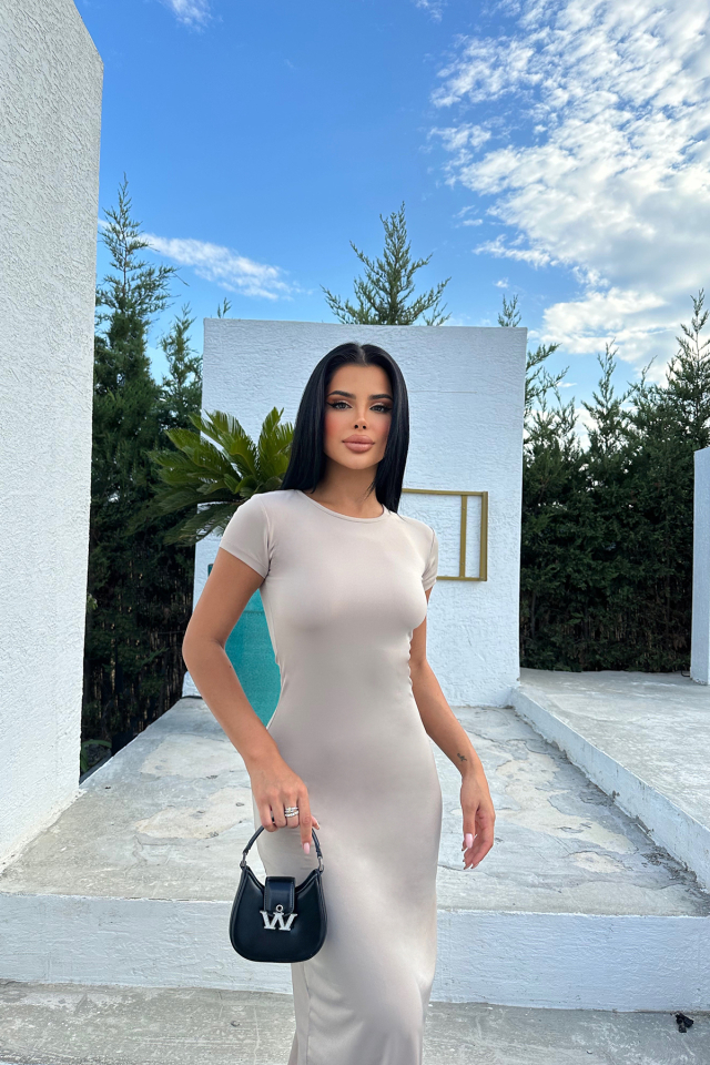 Bej Uzun Elbise ATE8338