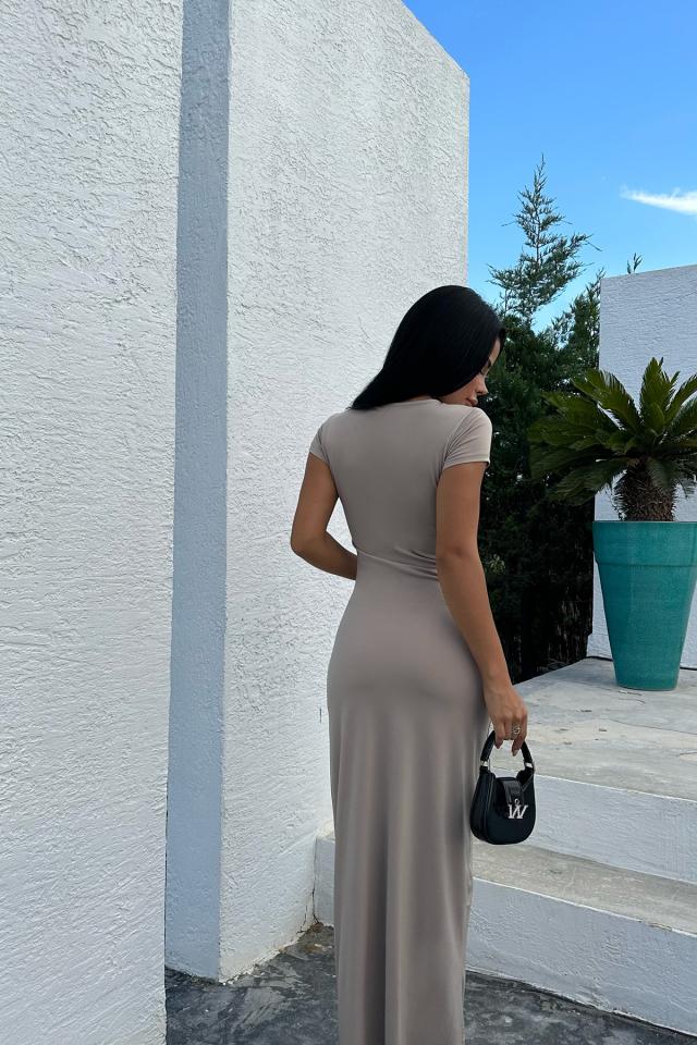 Bej Uzun Elbise ATE8338