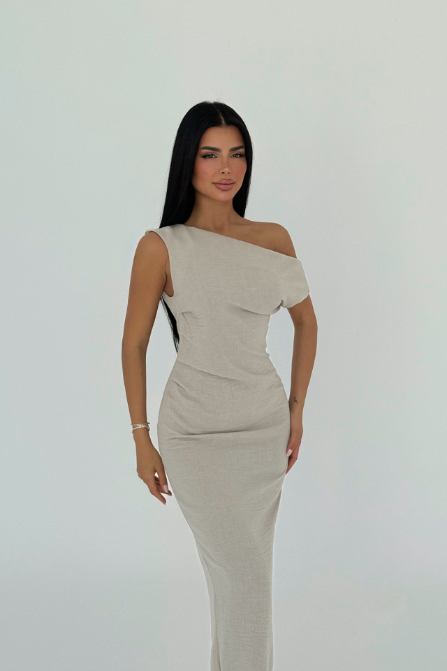 Bej Clea Uzun Elbise ATE-2690