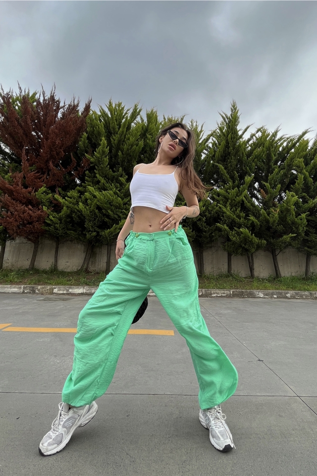 Benetton Yeşili Bağlamalı Pantolon ATE6696