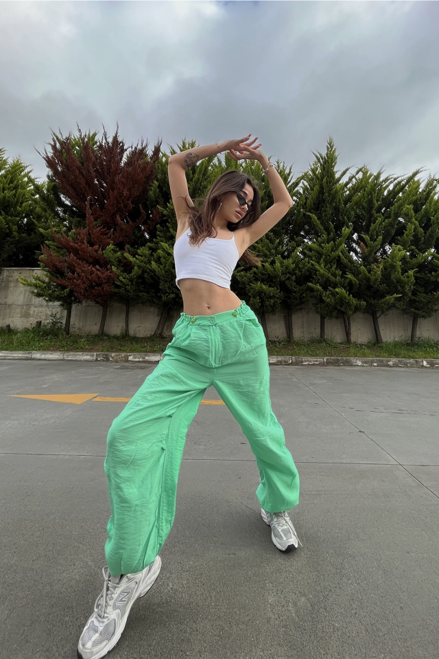 Benetton Yeşili Bağlamalı Pantolon ATE6696