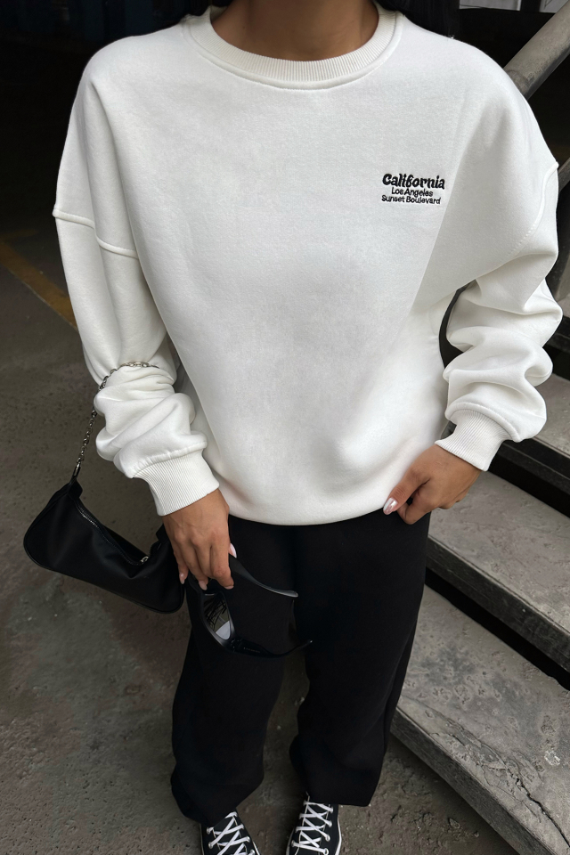 Beyaz Arkası Yazılı Sweat ATE-0279