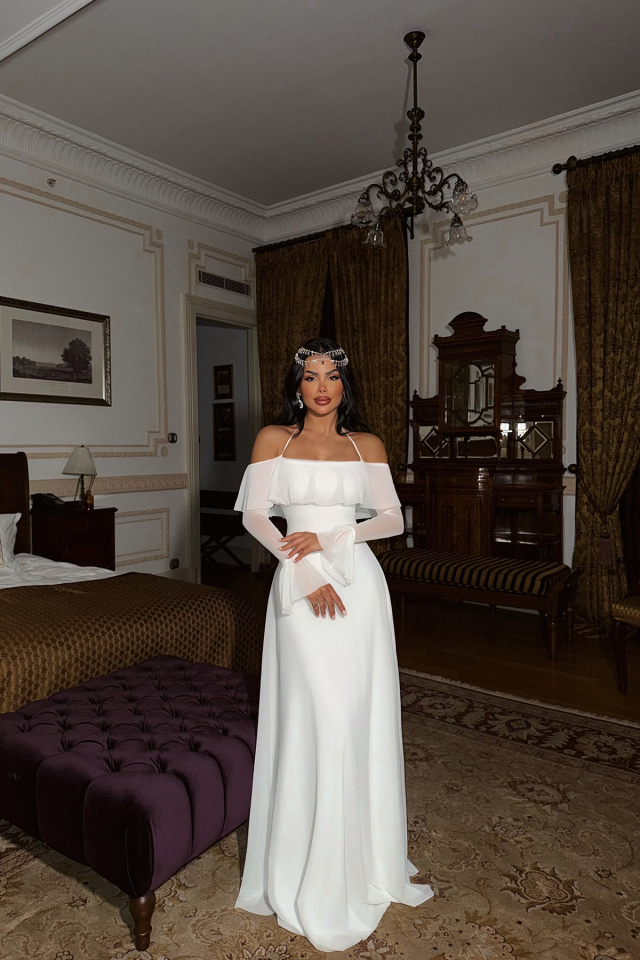 Beyaz Raelle Uzun Tül Elbise ATE-1379 - EYYO